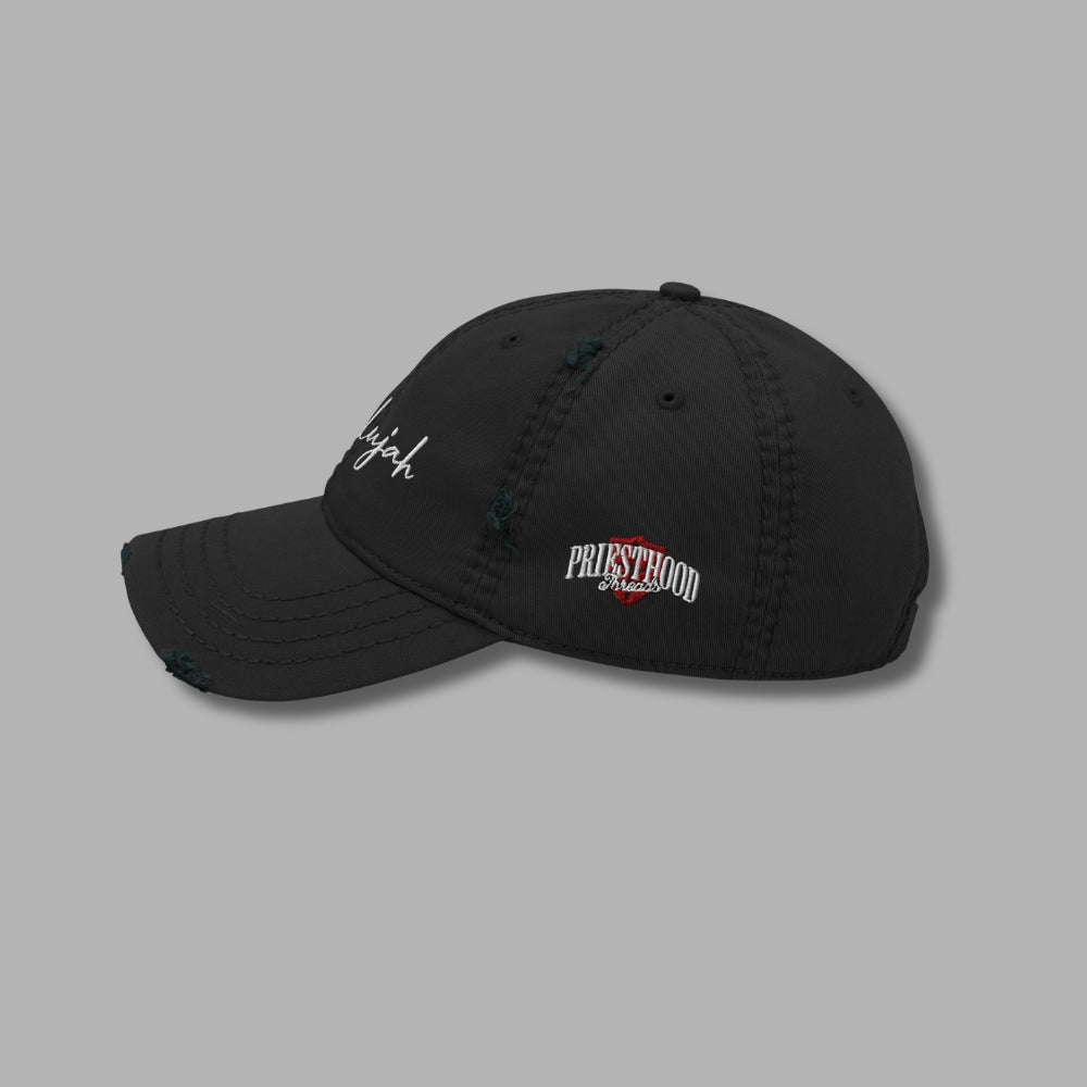 Hallelujah Distressed Dad Hat – Black Christian Cap of Praise | Priesthood Threads