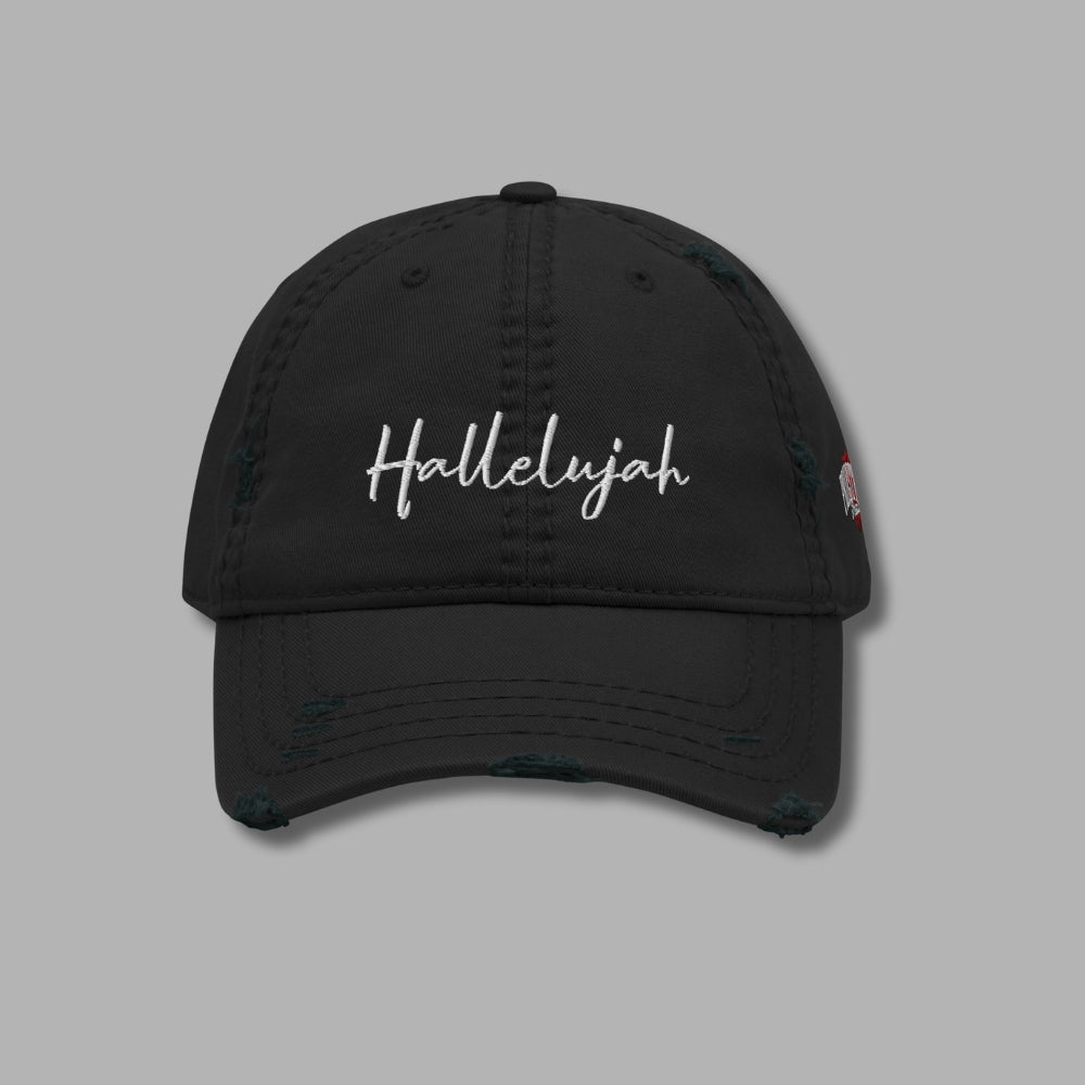 Hallelujah Distressed Dad Hat – Black Christian Cap of Praise | Priesthood Threads