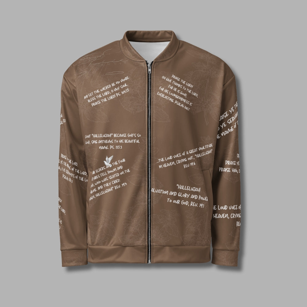 Hallelujah Unisex Bomber Jacket – Christian Streetwear with Bible Scriptures | Priesthood Threads (Black)
