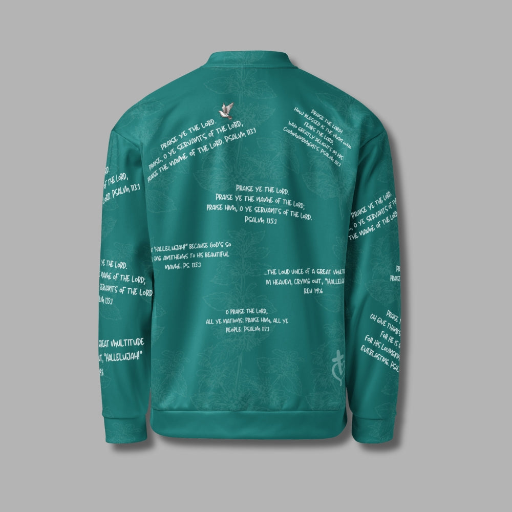 Hallelujah Unisex Bomber Jacket – Christian Streetwear with Bible Scriptures | Priesthood Threads (Teal)