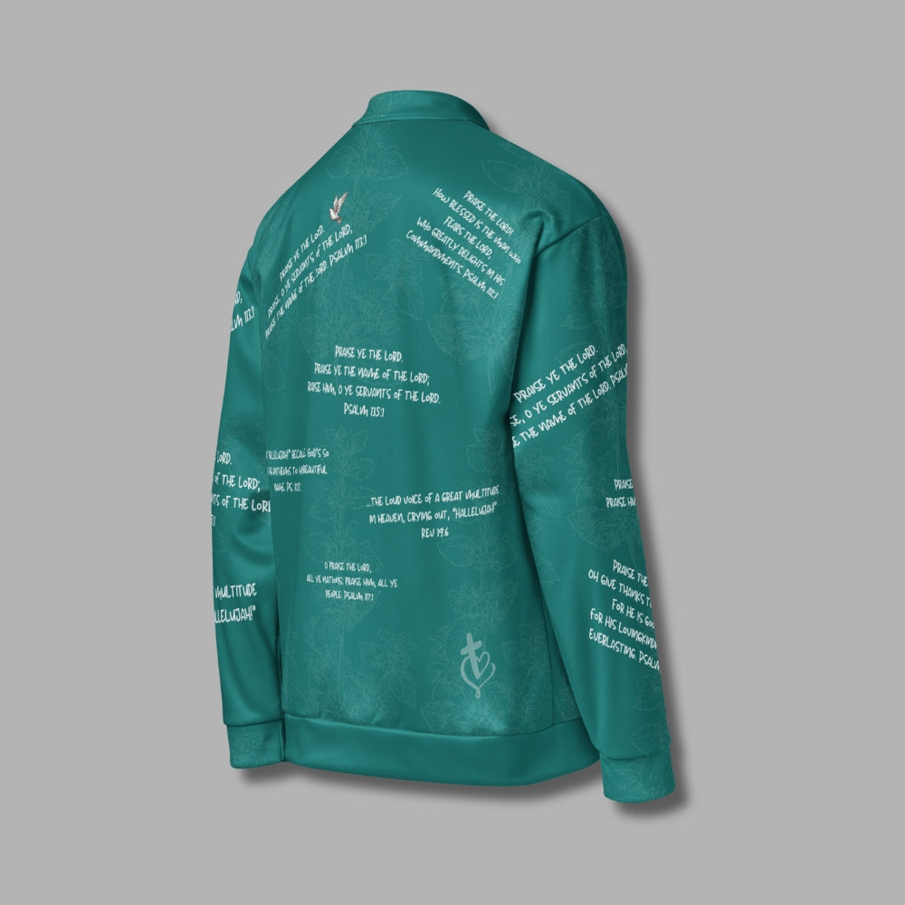 Hallelujah Unisex Bomber Jacket – Christian Streetwear with Bible Scriptures | Priesthood Threads (Teal)