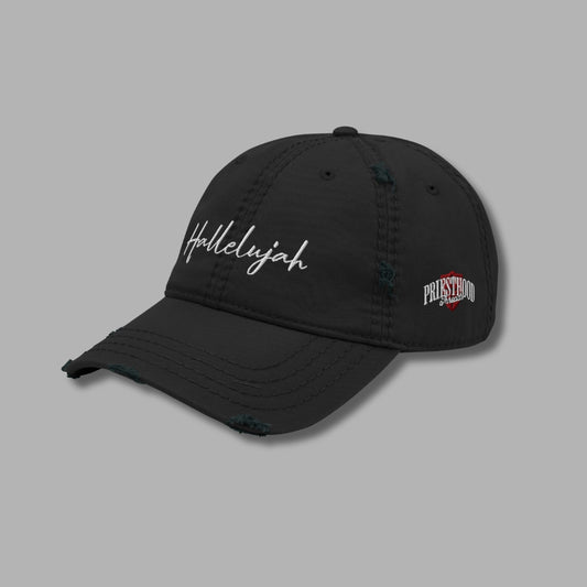 Hallelujah Distressed Dad Hat – Black Christian Cap of Praise | Priesthood Threads