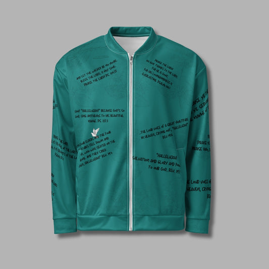 Hallelujah Unisex Bomber Jacket – Christian Streetwear with Bible Scriptures | Priesthood Threads (Teal)