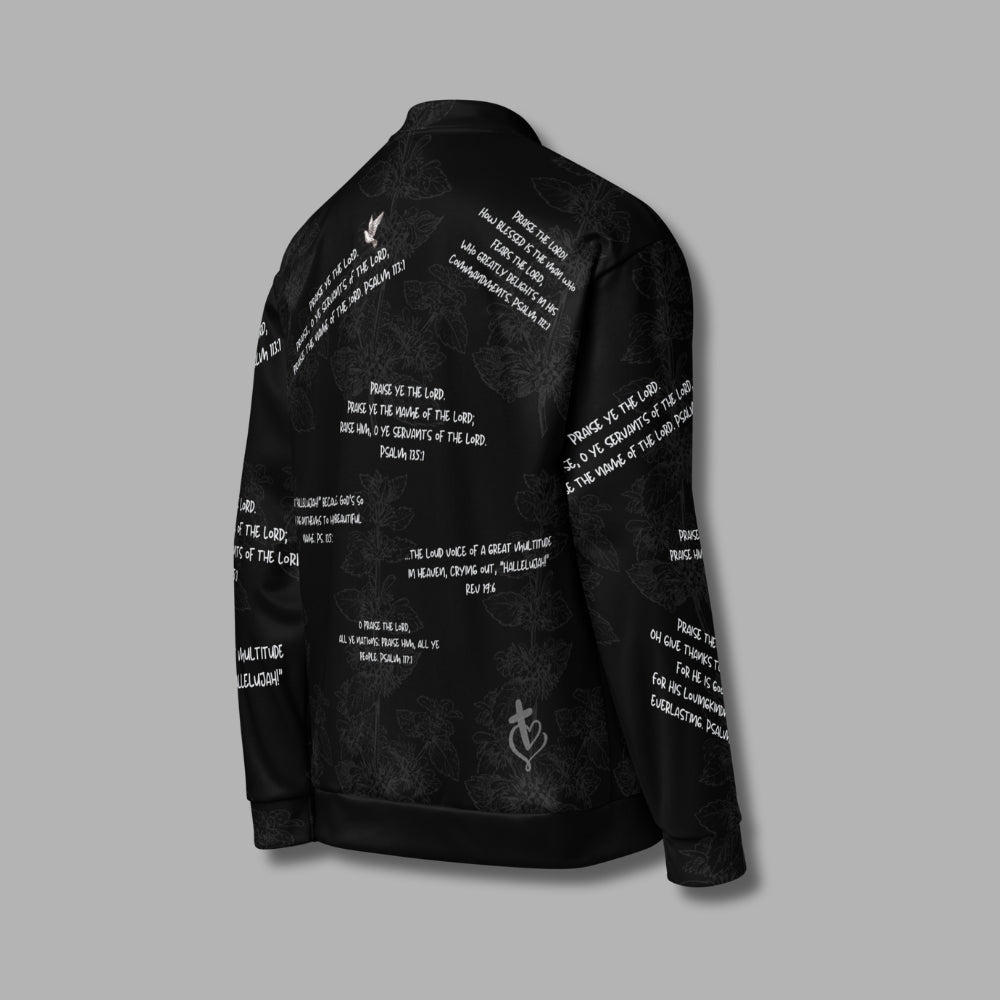 Hallelujah Unisex Bomber Jacket – Christian Streetwear with Bible Scriptures | Priesthood Threads (Black)